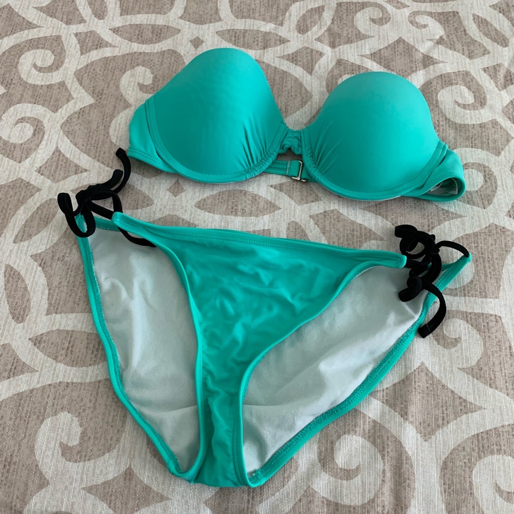 BONGO 2 pc swim Strapless green side bottom ties M